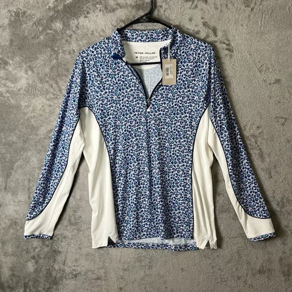 Peter Millar Tops - Peter Millar Women's Blue Floral Quarter-Zip Performance Top